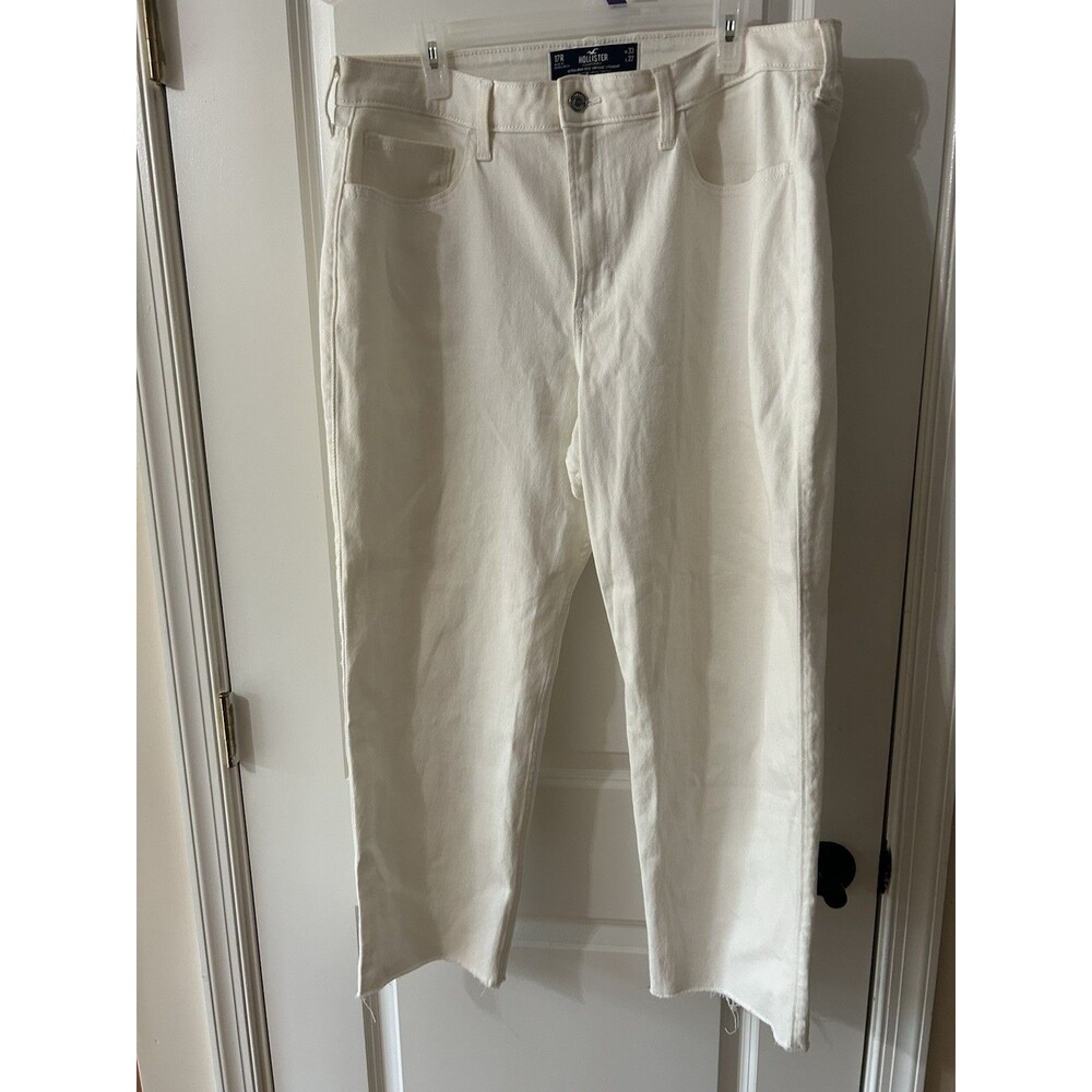 Hollister Size 17 White Ultra High Rise Vintage Straight Jeans Frayed Hem